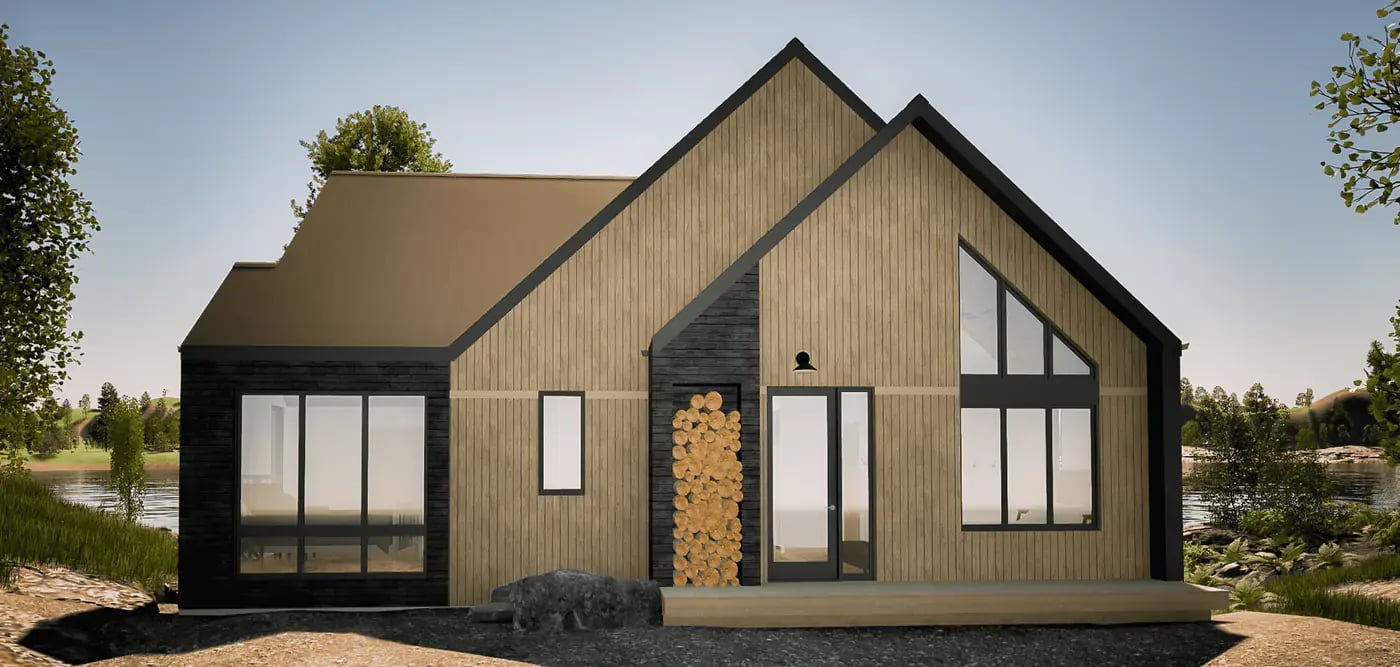 render of single level Scandinavian cottage