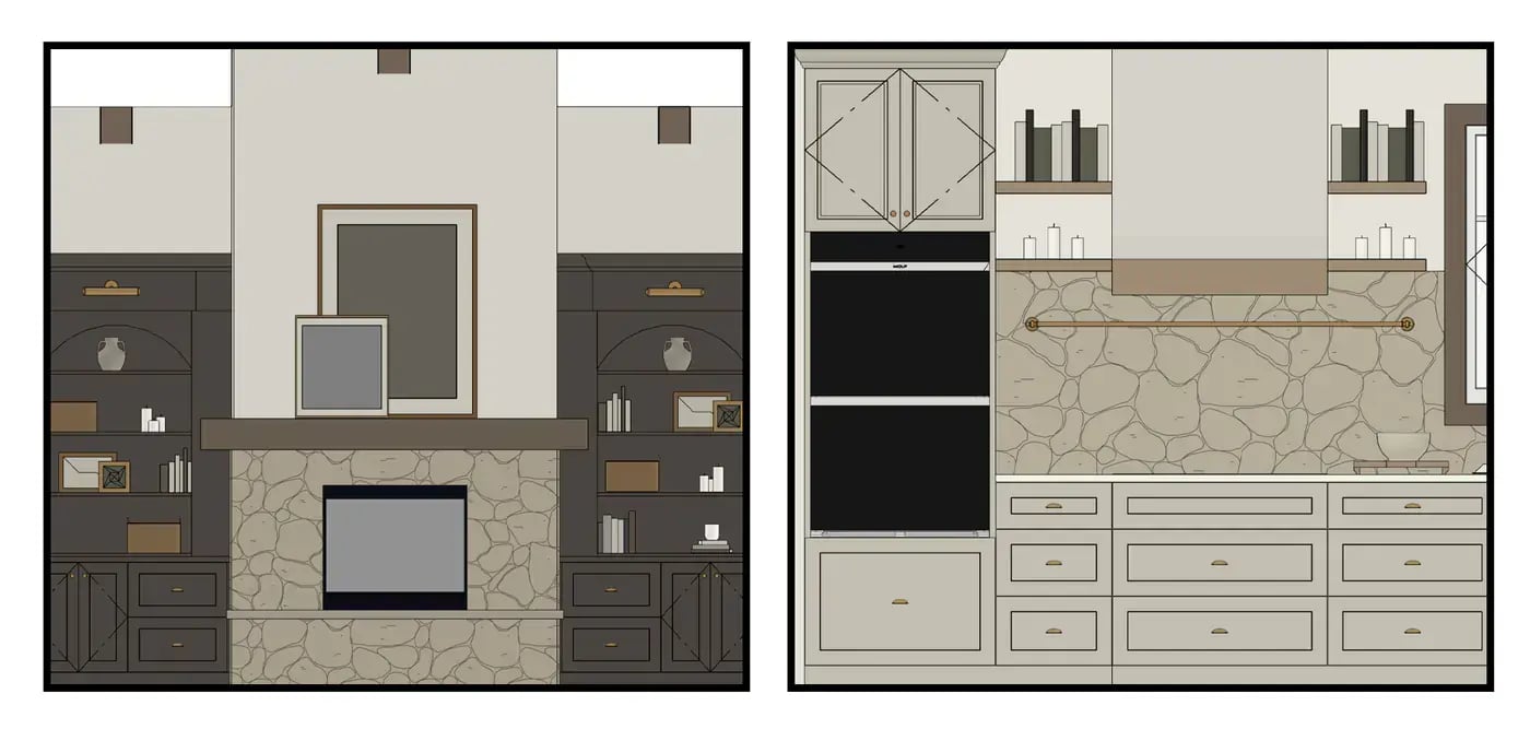 living room and kitchen elevations