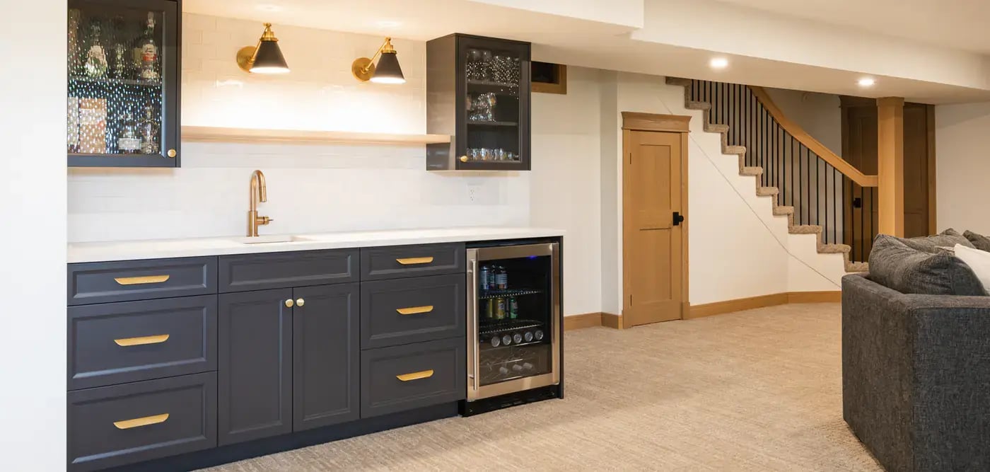 image-of-basement-with-carpeted-concrete-flooring-and-wet-bar